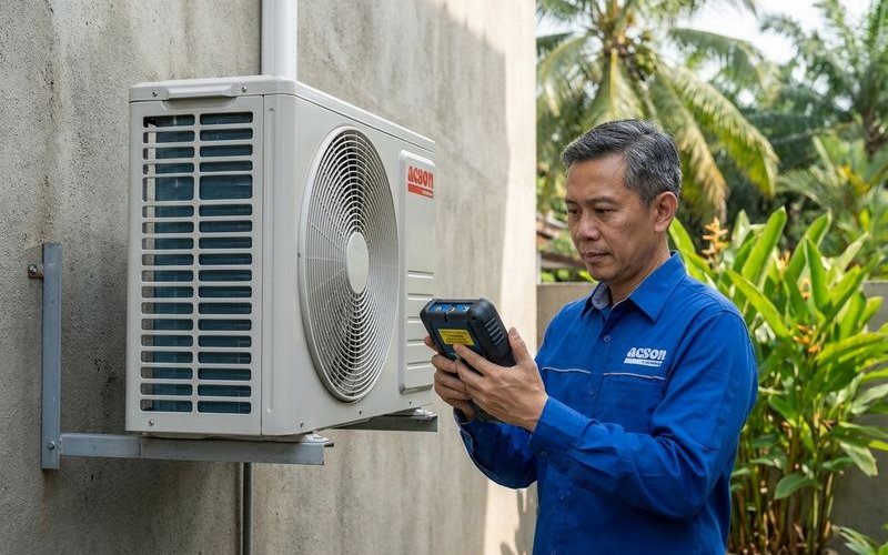 Acson outdoor compressor unit being inspected