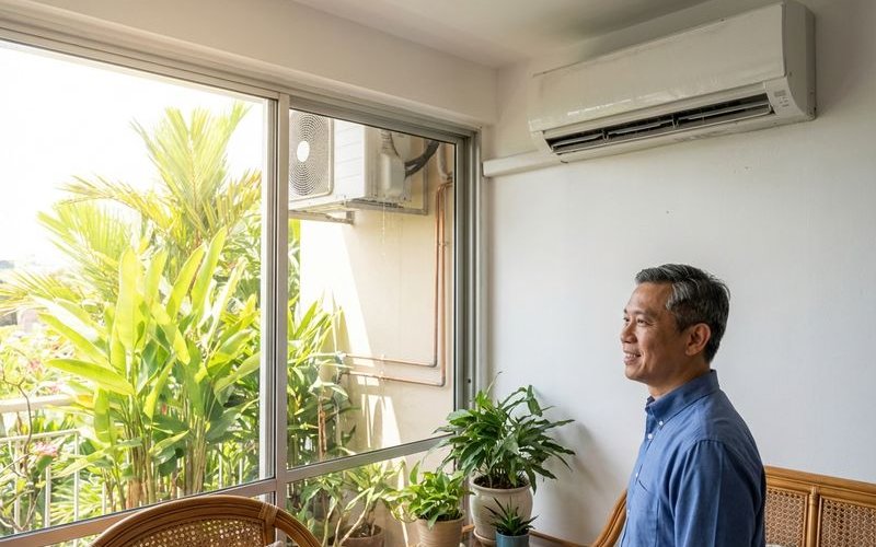 Typical Malaysian home with aircond running during hot afternoon