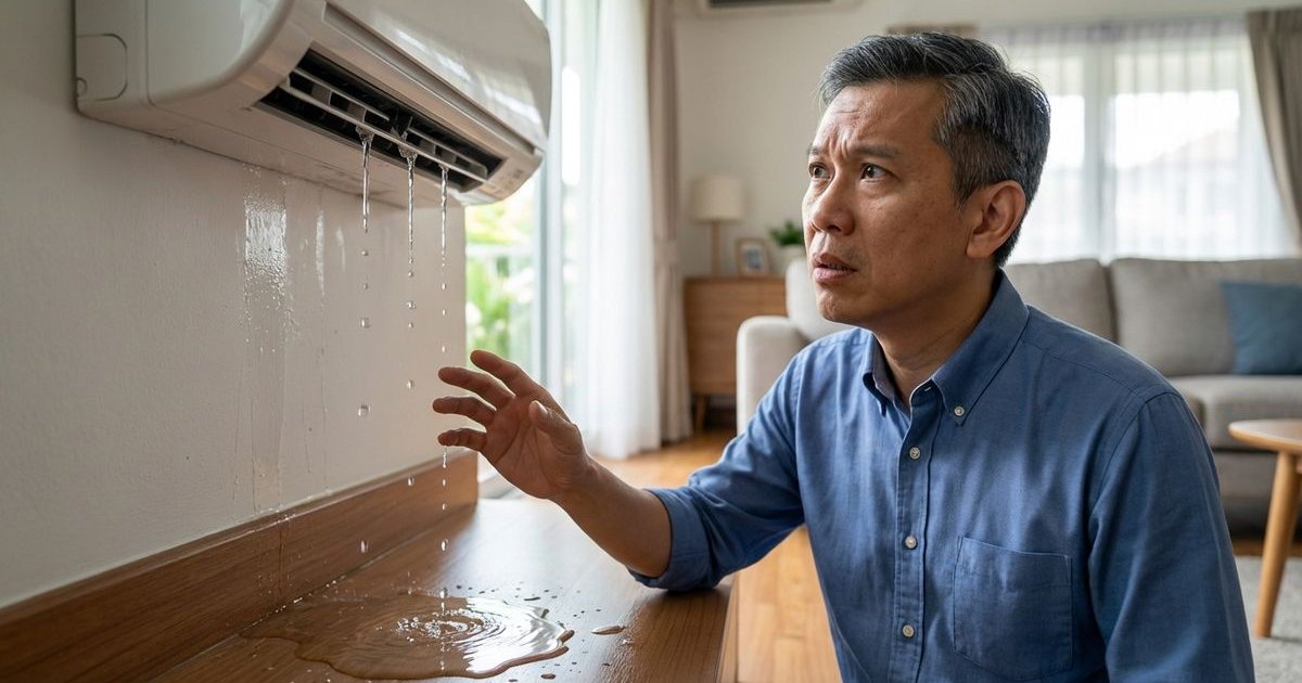 Diagram showing why aircond leaks water and how to fix it